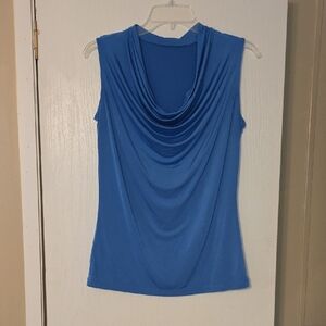 Worthington Sleeveless Blue Draped Blouse